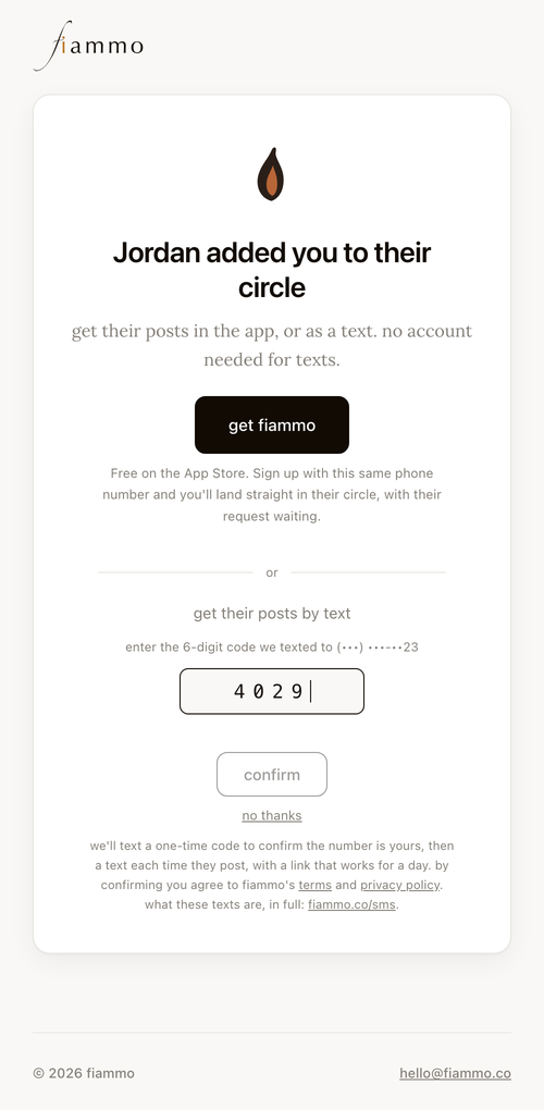 The page asking for the 6-digit code that was texted, with a Confirm button.